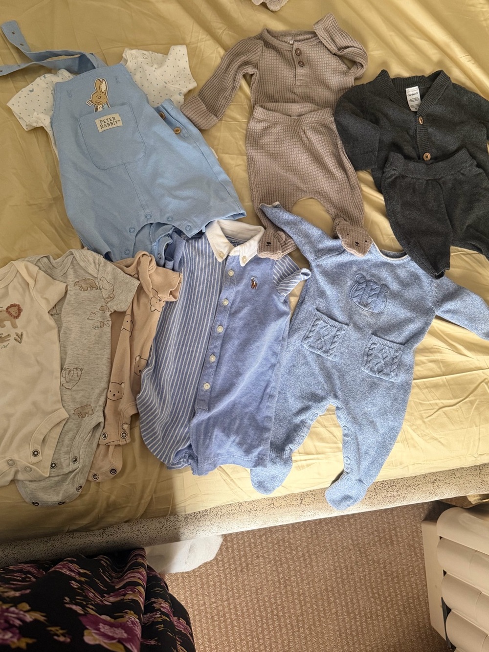 Ralph Lauren Baby Blue Knit and Chambray One-Piece Set